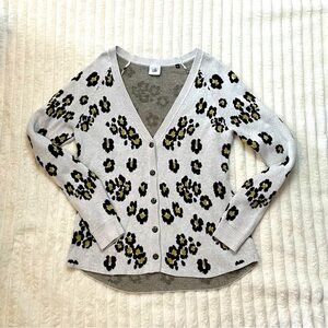 Cabi Leopard Print V-Neck Cardigan with Metal Buttons White‎ Black Size Small
